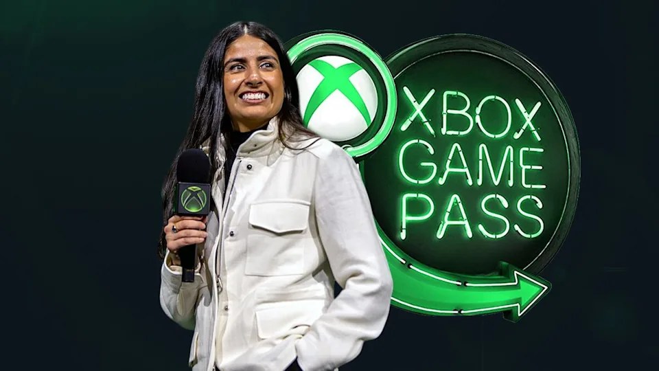 CEO de Xbox, Asha Sharma y el logo tipo del servicio Xbox Game Pass en los cambios futuros 